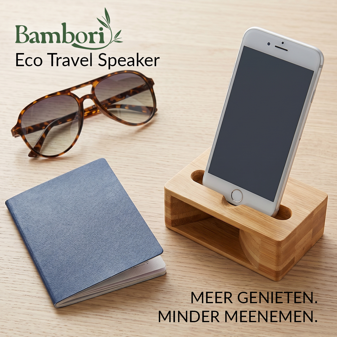 Bambori Eco Travel Speaker | Geniet van je muziek onderweg zonder batterijen, kabels of extra gewicht